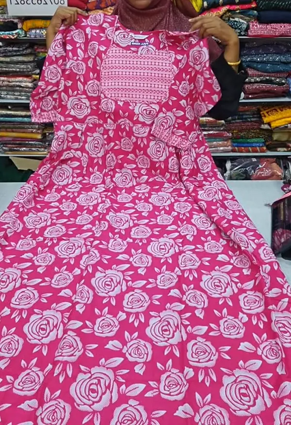 Premium Cotton Frock Style Nighty with Adjustable Rope & Side Pocket | NT3287